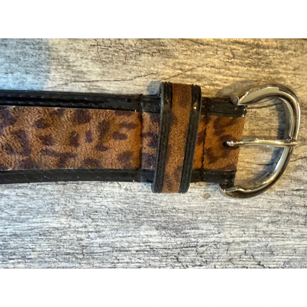 Amiee Lynn Leather Belt Medium Leopard Print Silver Buckle Womens Rodeo Western
